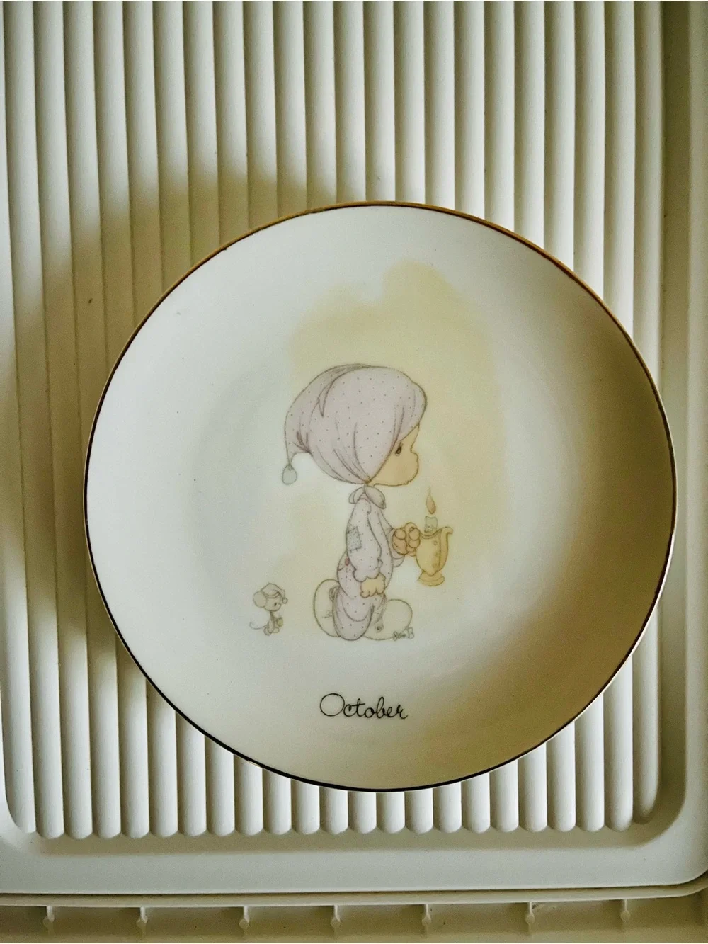 Vintage Enesco Cream and Gold October Decorative Wall Plate - Precious Moments